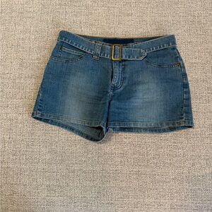 Mid-Rise Blue Denim Jean Shorts with Belt
